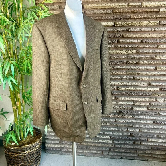 Chaps Men's Brown Mini Houndstooth Check Blazer Sportscoat Size 48L - Picture 8 of 8